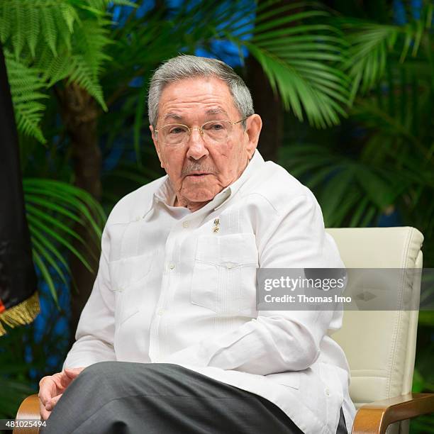 Cuban President Raul Castro meets with German Foreign Minister Frank-Walter Steinmeier on July 16, 2013 in Havana, Cuba.