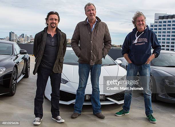 Richard Hammond, Jeremy Clarkson and James May during a press event on July 17, 2015 in Perth, Australia.