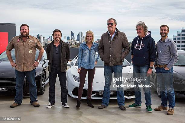 Shane Jacobson, Richard Hammond, Riana Crehan, Jeremy Clarkson, James May and Steve Pizzati during a press event on July 17, 2015 in Perth, Australia.