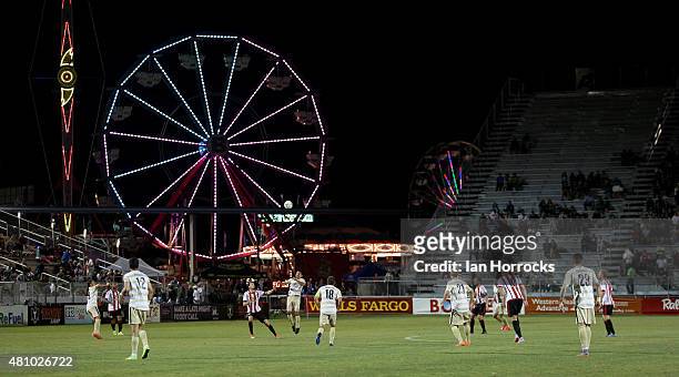 The game unfolds with the backdrop of the California State Fair during the Pre Season Friendly match between Sacramento Republic and Sunderland AFC...