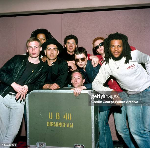 Portrait of British reggae and pop band UB40, London, England, 1983.