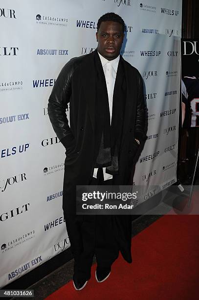 Musician Calvin Play attends the Rob Gronkowski's Dujour summer cover issue party hosted by Nicole Vecchiarelli, Bruce Webber and Jason Binn at Lavo...