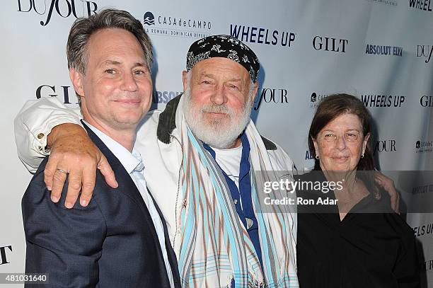 Founder of DuJour Jason Binn, Photographer Bruce Weber and Nan Bush attend the Rob Gronkowski's Dujour summer cover issue party hosted by Nicole...
