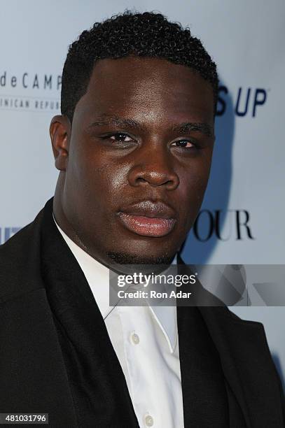 Musician Calvin Play attends the Rob Gronkowski's Dujour summer cover issue party hosted by Nicole Vecchiarelli, Bruce Webber and Jason Binn at Lavo...