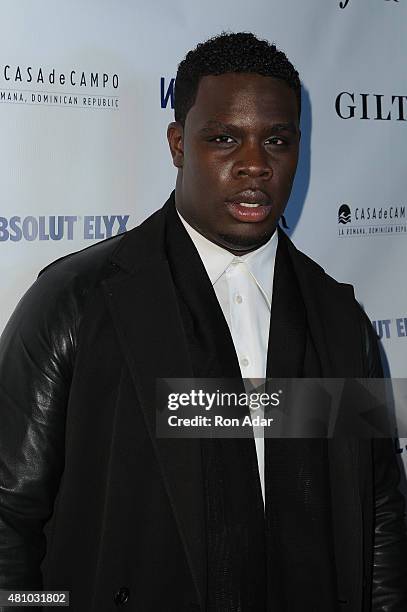 Musician Calvin Play attends the Rob Gronkowski's Dujour summer cover issue party hosted by Nicole Vecchiarelli, Bruce Webber and Jason Binn at Lavo...