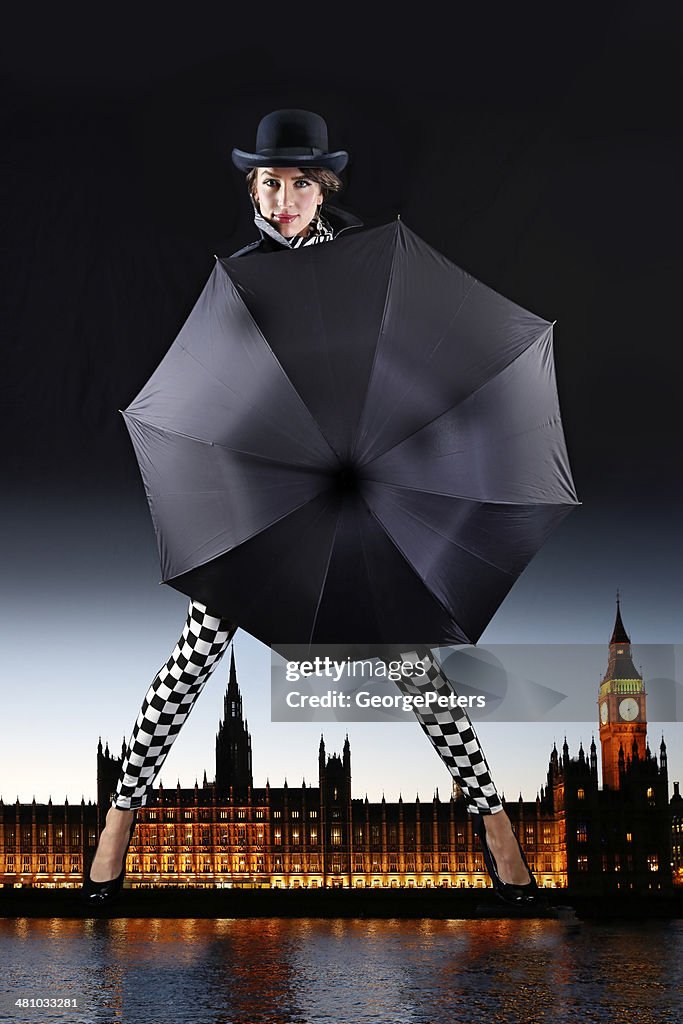 Londres mulher com Guarda-chuva preto