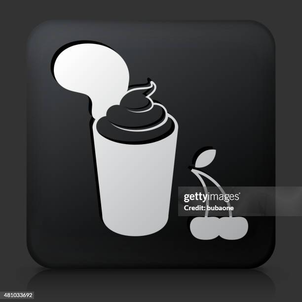 black square button with cherry & milkshake icon - black cherry stock illustrations