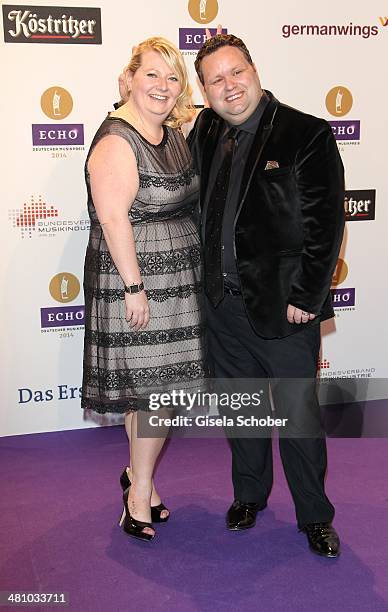 Paul Potts and wife Julie-Ann Potts pose on the red carpet prior the Echo award 2014 at Messe Berlin on March 27, 2014 in Berlin, Germany.