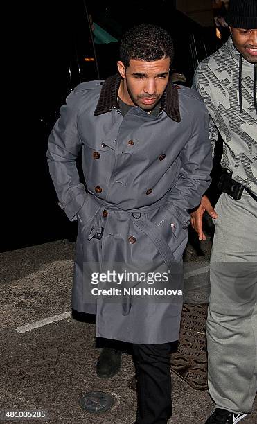 Drake is seen arriving at Tramp Club, Piccadilly on March 27, 2014 in London, England.