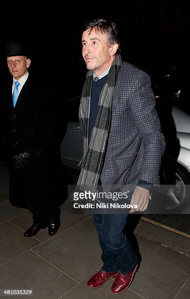 Steve Coogan is seen arriving at Scotts Restaurant, Mayfair on March 27, 2014 in London, England.