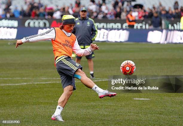 Luka Modric of Real Madrid in action during a training session at City Football Academy training ground on July 17, 2015 in Melbourne, Australia.