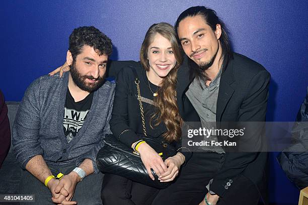 Mouloud Achour, Alice Isaaz and Kim Chapiron attend the 'La Creme De La Creme' After Party at the Show Case Club on March 27, 2014 in Paris, France.