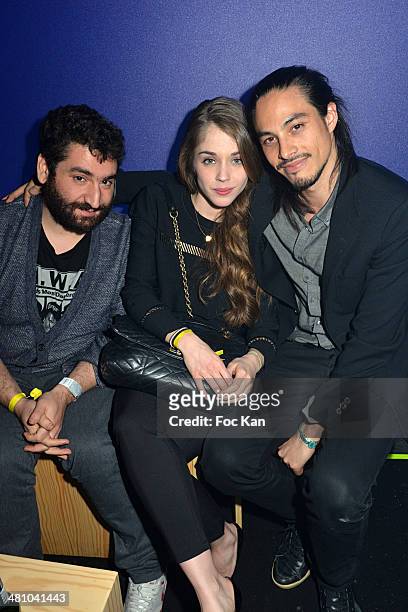 Mouloud Achour, Alice Isaaz and Kim Chapiron attend the 'La Creme De La Creme' After Party at the Show Case Club on March 27, 2014 in Paris, France.