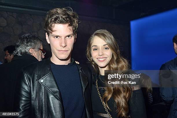 Jean-Baptiste Lafarge and Alice Isaaz attend the 'La Creme De La Creme' After Party at the Show Case Club on March 27, 2014 in Paris, France.