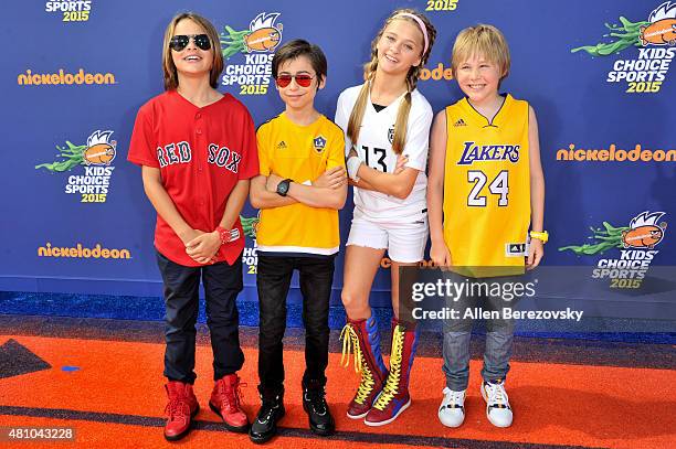 Actors Casey Simpson, Aidan Gallagher, Lizzy Greene and Mace Coronel attend the Nickelodeon Kids' Choice Sports Awards 2015 at UCLA's Pauley Pavilion...