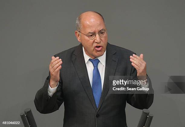 Gregor Gysi, co-leader of the Bundestag faction of the left-wing political party Die Linke, speaks during debates prior to a vote over the third EU...