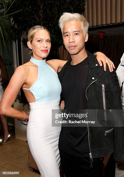 Host Erin Foster and Founder of Just Jared, Jared Eng attend Amazon Prime Summer Soiree at the Sunset Towers on July 16, 2015 in West Hollywood,...