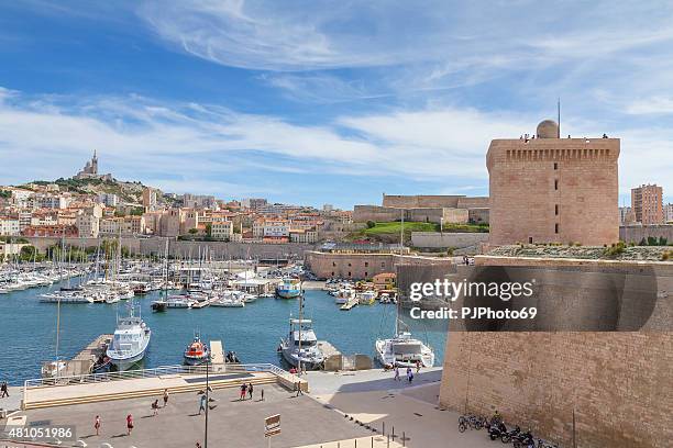 panoramic view of marseille from fortress (france) - vieux port stock pictures, royalty-free photos & images