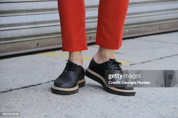 Dathiar Hoang seen at Skylight Clarkson Sq outside the Parke & Ronen show wearing Darkoh suit and Rainman shoes during New York Fashion Week: Men's...