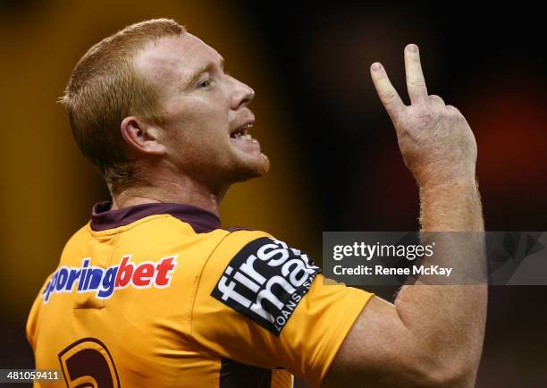 Jack Reed calls out instructions during the round four NRL match between the St George Illawarra Dragons and the Brisbane Broncos at WIN Stadium on...