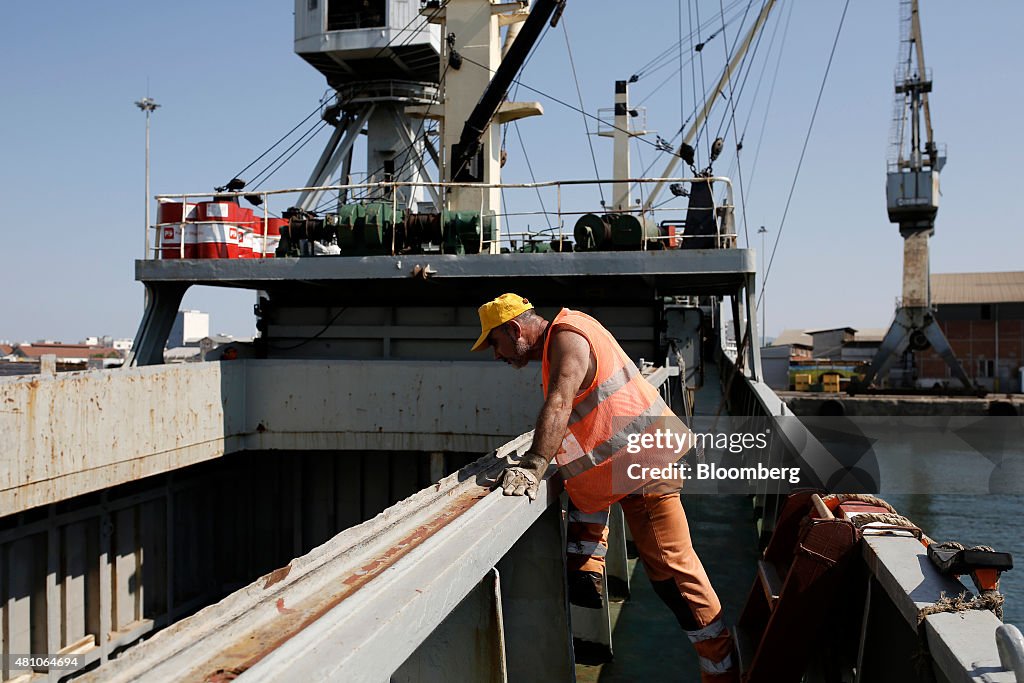 Dock Workers At Thessaloniki Commercial Port As Bailout Plan Rests On Asset Sales