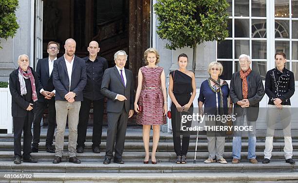 Paul De Vylder, Wim Delvoye, Stephane Halleux, Johan Muyle, MR Vice-Prime Minister and Foreign Minister Didier Reynders, Queen Mathilde of Belgium,...