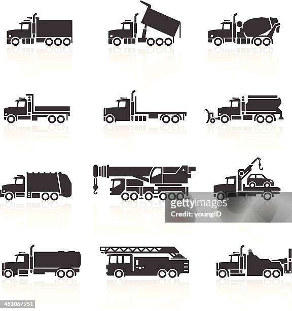 truck icons set - hydraulic platform stock illustrations