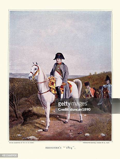 napoleon zu pferd 1814 - napoleon stock-grafiken, -clipart, -cartoons und -symbole