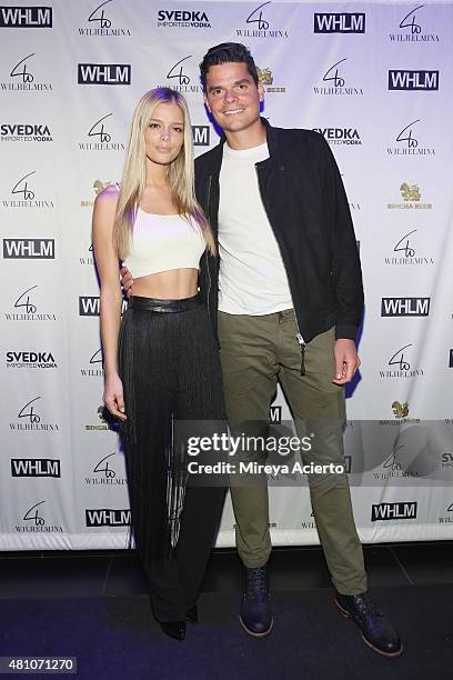 Model Danielle Knudson and Milos Raonic attend the Wilhelmina Models Men's NYFW party in celebration of the 'Wolf Pack' at Marquee on July 16, 2015...
