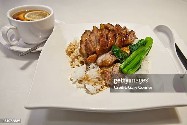 roast pork with bok choy and tea - close up of bok choy bildbanksfoton och bilder