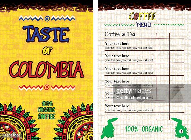 menu for restaurant, cafe, bar, coffeehouse - taste of colombia - ring bearer stock illustrations