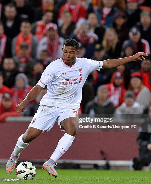 Jordon Ibe of Liverpool in action during the international friendly match between Brisbane Roar and Liverpool FC at Suncorp Stadium on July 17, 2015...