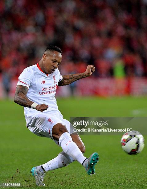 Nathaniel Clyne of Liverpool in action during the international friendly match between Brisbane Roar and Liverpool FC at Suncorp Stadium on July 17,...