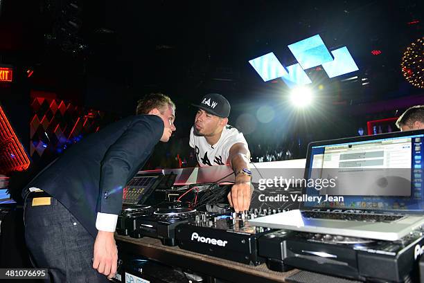 Thomas Deelder and Afrojack attend a Private Listening Event for Afrojack Debut Album "Forget The World" at W Hotel on March 27, 2014 in Miami,...