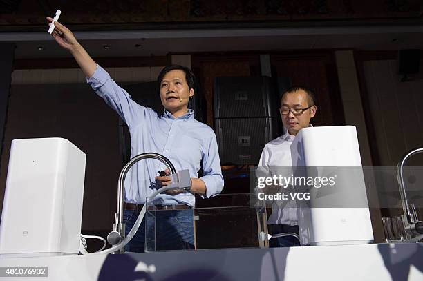 Lei Jun, Chairman and CEO of Xiaomi Technology and Chairman of Kingsoft Corp., delivers a speech at a launch event for Xiaomi's Mi TV 2S on July 16,...