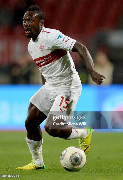 Arthur Boka of Stuttgart controls the ball during the Bundesliga match between 1. FC Nuernberg and VfB Stuttgart at Grundig Stadium on March 26, 2014...