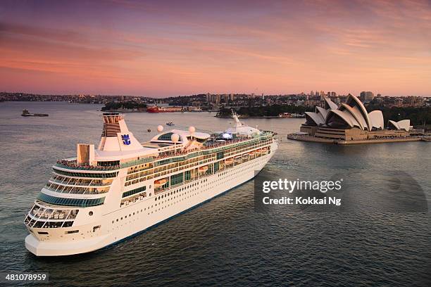 rhapsody of the seas leaves sydney - sydney harbour boats stock pictures, royalty-free photos & images