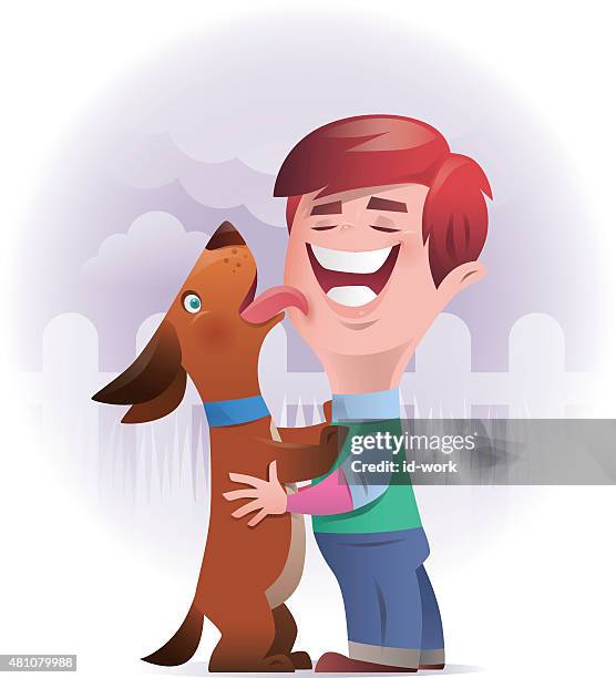 kid and dog - kid licking stock illustrations