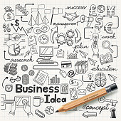 Business Idea doodles icons set.