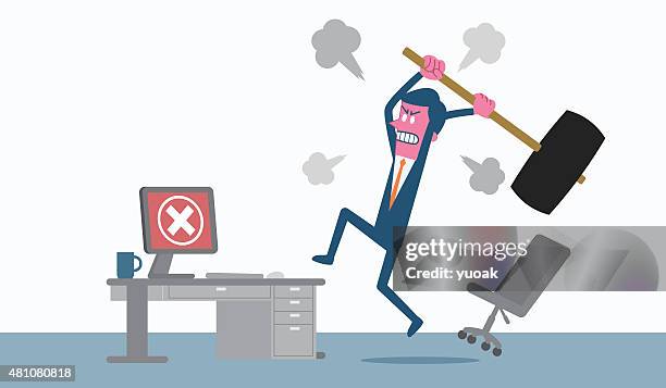 man angry at computer - technophobe stock illustrations