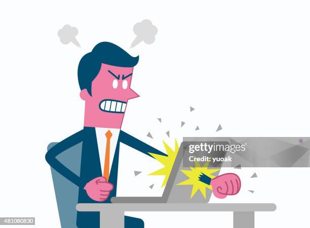 Computer Fighting User 35 Man Punching Computer High Res Illustrations - Getty Images