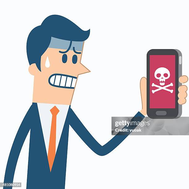smartphone troubles - worker sweating stock illustrations