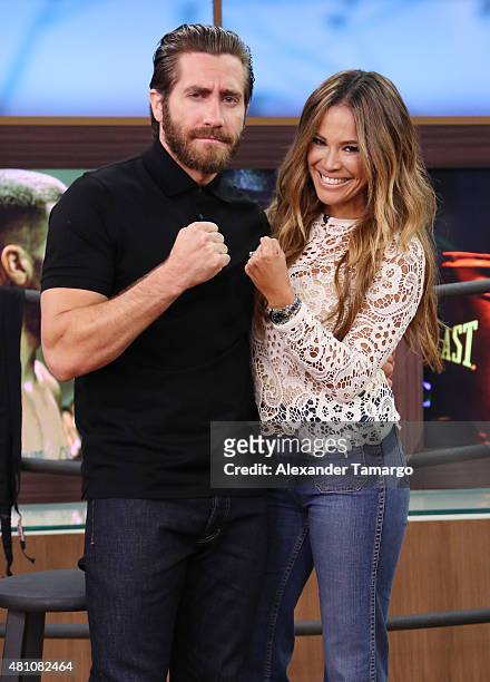 Jake Gyllenhaal and Karla Martinez are seen on the set of "Despierta America" to promote his film "Southpaw" at Univision Studios on July 17, 2015 in...