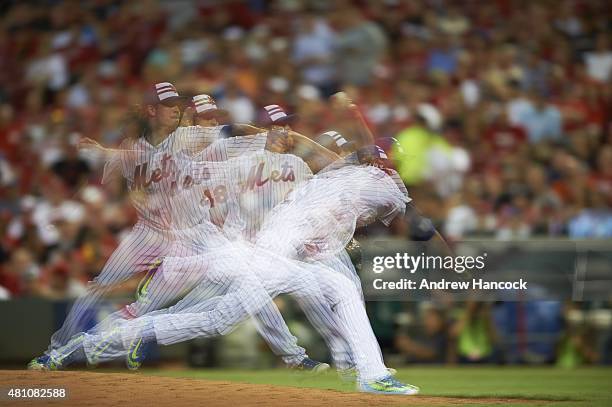 All Star Game: Multiple exposure of New York Mets Jacob deGrom in action, pitching vs American League at Great American Ball Park. Cincinnati, OH...