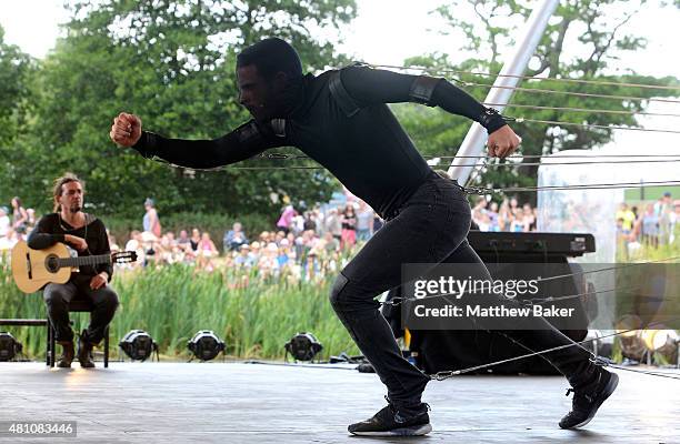 Sadlers Wells presents Rojas and Rodriguez performing 'Titanium' on the Waterfront Stage on day 2 of Latitude Festival at Henham Park Estate on July...