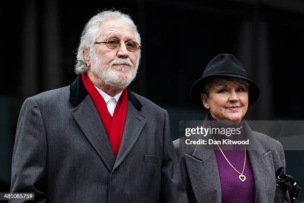 Dave Lee Travis and his wife Marianne Griffin arrive at Southwark Crown Court on March 28, 2014 in London, England. Dave Lee Travis, whose real name...