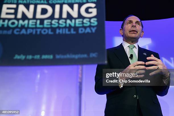 Veterans Affairs Secretary Robert A. McDonald delivers keynote remarks during the National Alliance to End Homlessness' national conference at the...