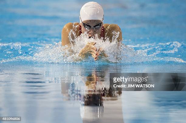 Rachel Nicol of Canada competes in the Women's 100M Breaststroke preliminaries at the 2015 Pan American Games in Toronto, Canada, July 17, 2015. AFP...