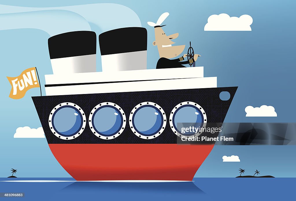 Cartoon cruise ship