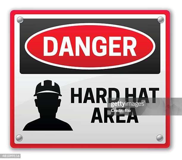 danger hard hat area sign - men at work sign stock illustrations